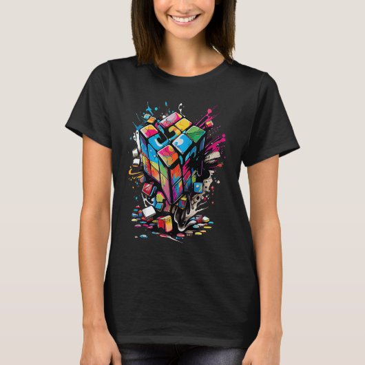 Puzzel Kubus Exploderende Snelheid Kubussen 80's J T-shirt (Voorkant)