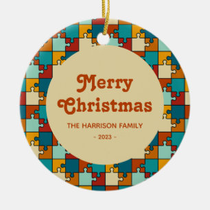 Puzzel Lijst Vrolijk Kerstfeest Familie Foto Keramisch Ornament