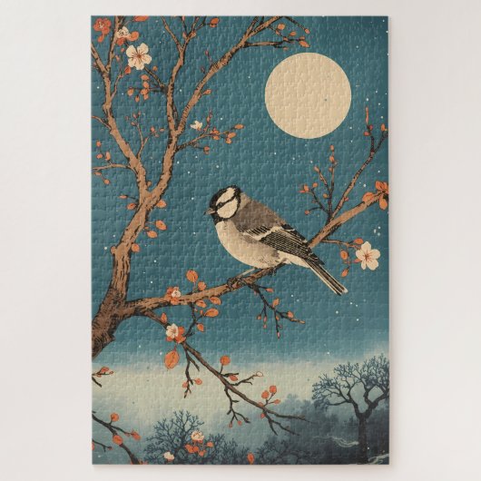 Puzzel - Maanverlichte vogel op bloesemtak (Verticaal)