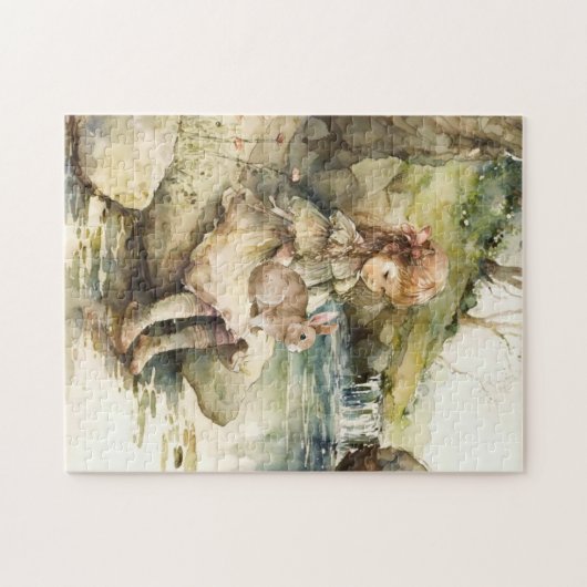 Puzzel-meisje met konijn legpuzzel (Horizontaal)