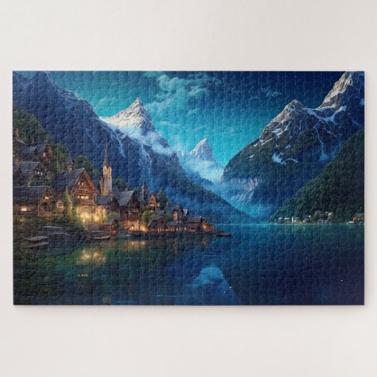 Puzzel met charmant dorpje in Alpen, Europa. (Horizontaal)