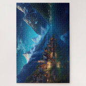Puzzel met charmant dorpje in Alpen, Europa. (Verticaal)