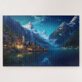 Puzzel met charmant dorpje in Alpen, Europa. Legpuzzel (Horizontaal)