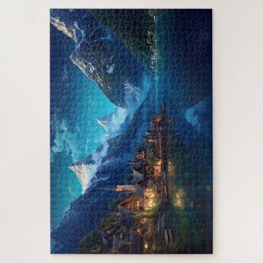 Puzzel met charmant dorpje in Alpen, Europa. Legpuzzel (Verticaal)