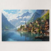 Puzzel met charmant dorpje in Alpen, Europa. Legpuzzel (Horizontaal)