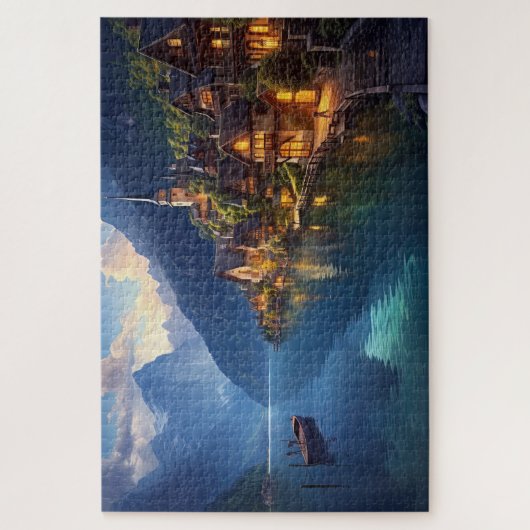 Puzzel met charmant dorpje in Alpen, Europa. Legpuzzel (Verticaal)