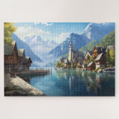 Puzzel met charmant dorpje in Alpen, Europa. Legpuzzel (Horizontaal)