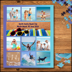 Puzzel met foto van gezellige familie strandvakant