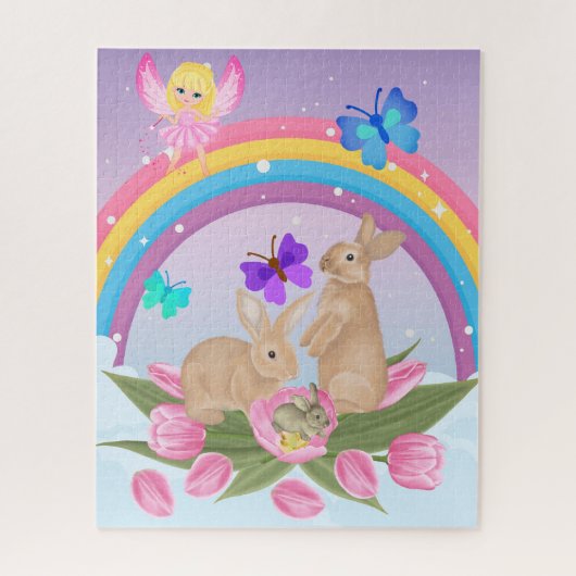 Puzzel met konijntjes, vlinders (Verticaal)