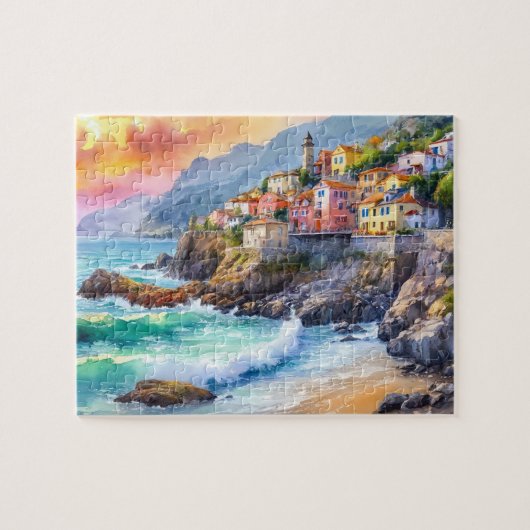 Puzzel met kustdorp (Horizontaal)