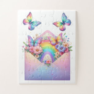 Puzzel - Regenboog Glitter Vlinder & Bloem 