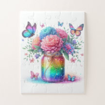 Puzzel-Regenboog Glitter Vlinder & Bloem