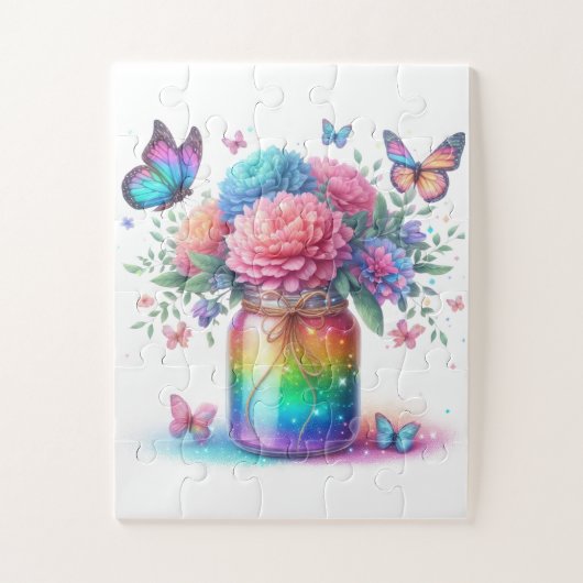 Puzzel-Regenboog Glitter Vlinder & Bloem  Legpuzzel (Verticaal)