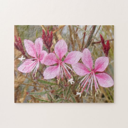 Puzzel - Roze bloemen in gedroogd gras (Horizontaal)