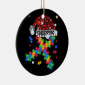 Puzzel Stuk Lint Santa Hoed Kerstmis Autisme Awa Keramisch Ornament (Rechts)