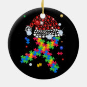 Puzzel Stuk Lint Santa Hoed Kerstmis Autisme Awa Keramisch Ornament (Achterkant)