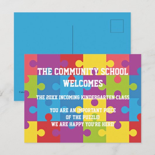 Puzzel stukjes School Briefkaart (Voorkant / Achterkant)