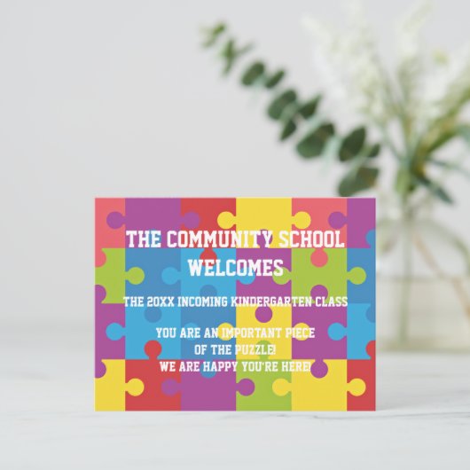 Puzzel stukjes School Briefkaart (Staand voorkant)
