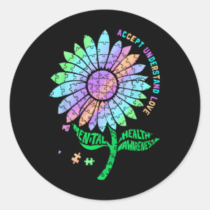 Puzzel Sunflower voor bewustzijn van geestelijke g Ronde Sticker