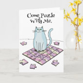 Puzzel valentijn Jigsaw Cat puzzelaars Kaart (Gele Bloem)