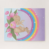 puzzel van bunnies onder regenboog met sterren (Horizontaal)