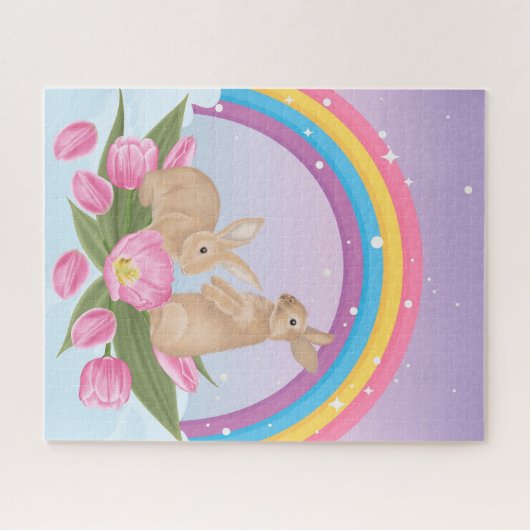 puzzel van bunnies onder regenboog met sterren legpuzzel (Horizontaal)
