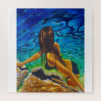 Puzzel van de vrouw in zwarte bikini legpuzzel