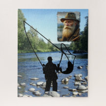 Puzzel Visser Silhouet in de rivier Personaliseren