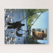 Puzzel Visser Silhouet in de rivier Personaliseren (Horizontaal)