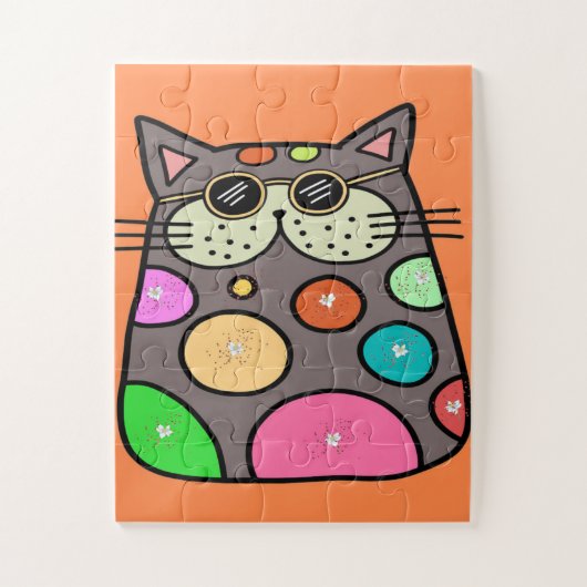 Puzzel voor kinderen komieke kat grote stukken (Verticaal)