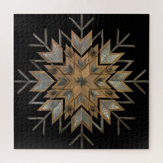 Puzzel Walnut met geëtst staal en sneeuwvlok frame (Horizontaal)
