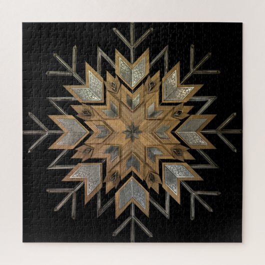 Puzzel Walnut met geëtst staal en sneeuwvlok frame (Verticaal)