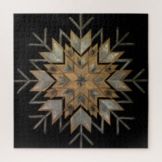 Puzzel Walnut met geëtst staal en sneeuwvlok frame Legpuzzel