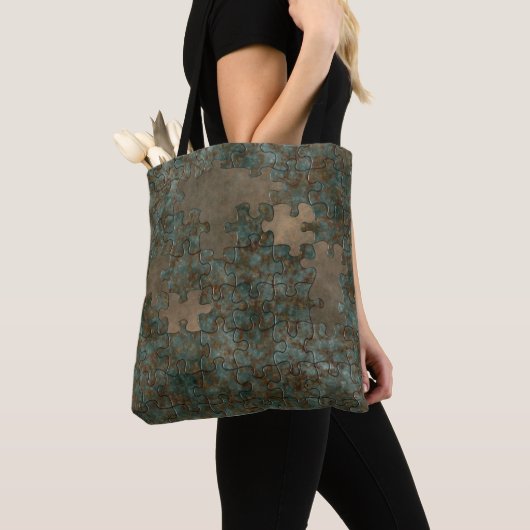 Puzzelgeoxideerde metalen canvas tas (Dichtbij)