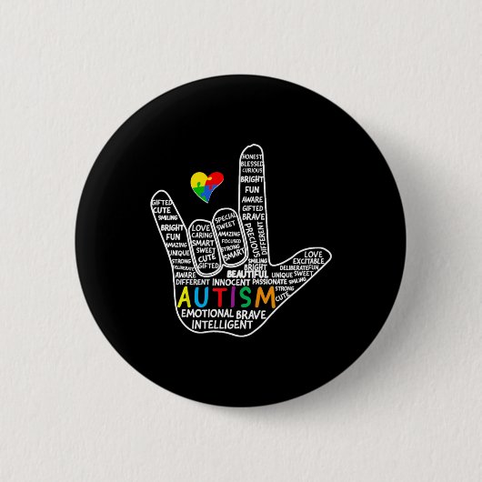 Puzzelhart Gebarentaal Liefde Gebarentaal Hand Aut Ronde Button 5,7 Cm (Voorkant)