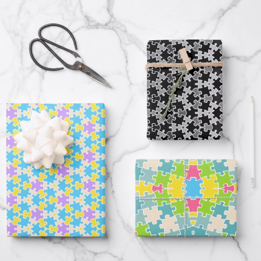 Puzzelpaalpapier, set van 3 inpakpapier vel (Voorkant)
