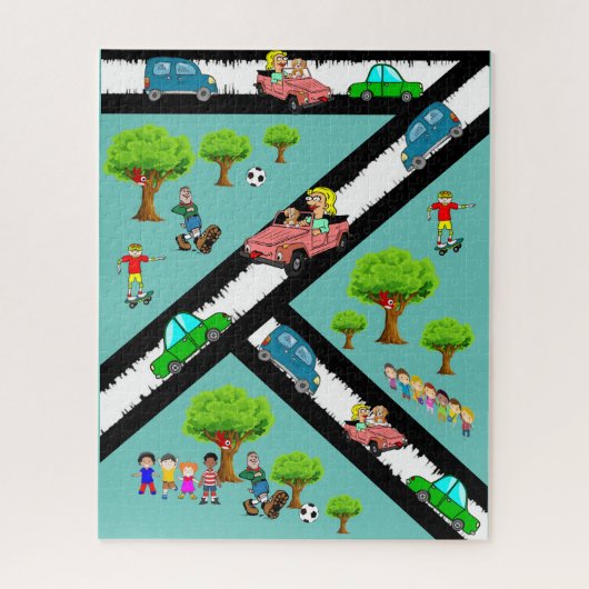 Puzzelpark Auto's Kinderen Spelen Hond Legpuzzel (Verticaal)