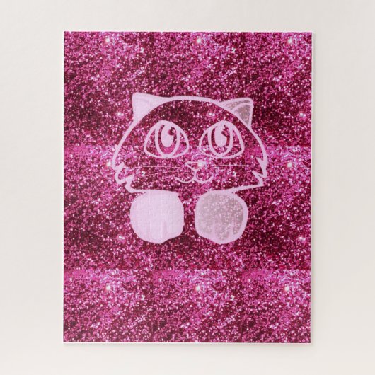 Puzzelroze glitterkat legpuzzel (Verticaal)