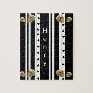 Puzzels Black en White Stripe Skulls Hearts