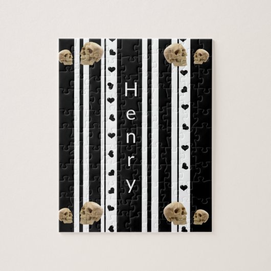 Puzzels Black en White Stripe Skulls Hearts (Verticaal)