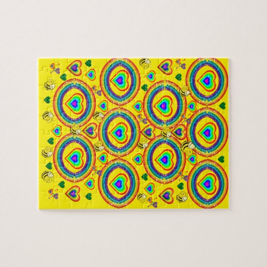 Puzzels Colorful Rainbows Yellow Bumblebee Hearts (Horizontaal)