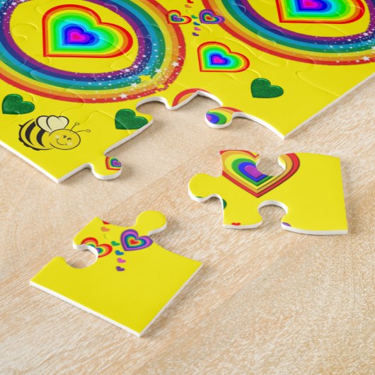 Puzzels Colorful Rainbows Yellow Bumblebee Hearts (Zijkant)
