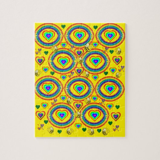 Puzzels Colorful Rainbows Yellow Bumblebee Hearts (Verticaal)