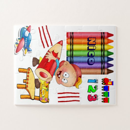 Puzzels Crayons Vliegtuig Treinen Getallen (Horizontaal)