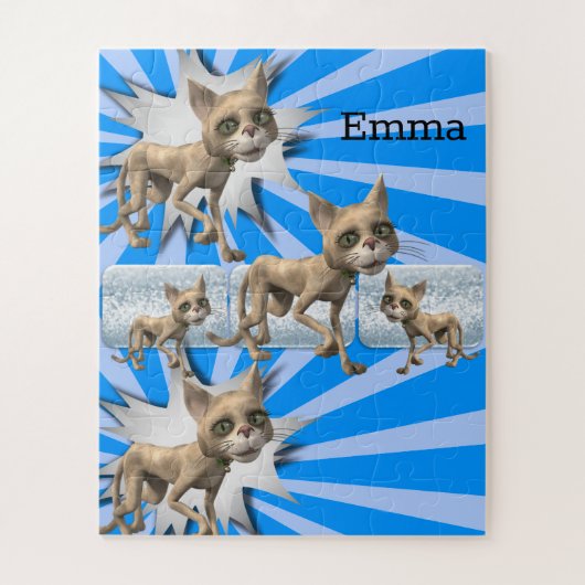 Puzzels Floral 3d Katten Blauwe Grijs (Verticaal)