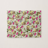 Puzzels Floral Monkeys Bananas roze harten (Horizontaal)
