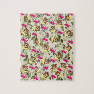 Puzzels Floral Monkeys Bananas roze harten