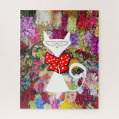 Puzzels Floral White Cat Red Bow Stropdas (Verticaal)
