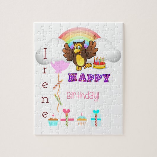 Puzzels Gelukkige Verjaardag Uil Cupcake (Verticaal)