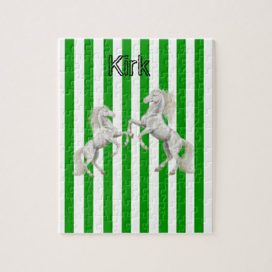 Puzzels Green and White Stripe White Horse (Verticaal)